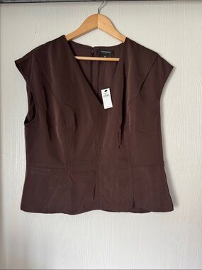 Banana Republic Brown Cap-Sleeve V-Neck Blouse